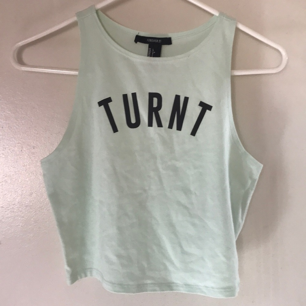 Mint teal “TURNT” crop tank top (BRAND NEW)